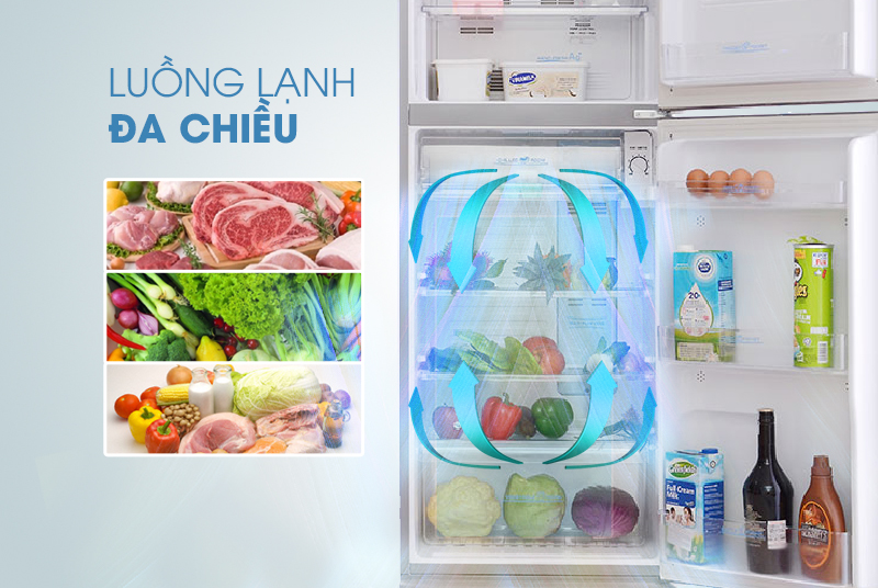 Khí lạnh được tỏa ra đồng đều giúp thực phẩm luôn tươi mới Khí lạnh được tỏa ra đồng đều giúp thực phẩm luôn tươi mới